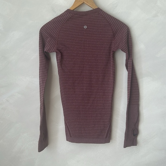 Lululemon Swiftly Tech Long Sleeve Crew Tonka Stripe Heathered Rust Berry 2 XS - Picture 7 of 7